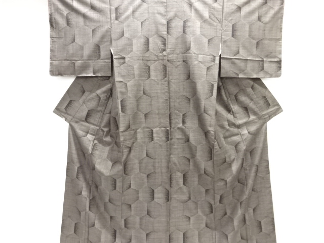 JAPANESE KIMONO / DORO OSHIMA TSUMUGI / UNUSED / WOVEN KIKKO PATTERN / 7MARUKI